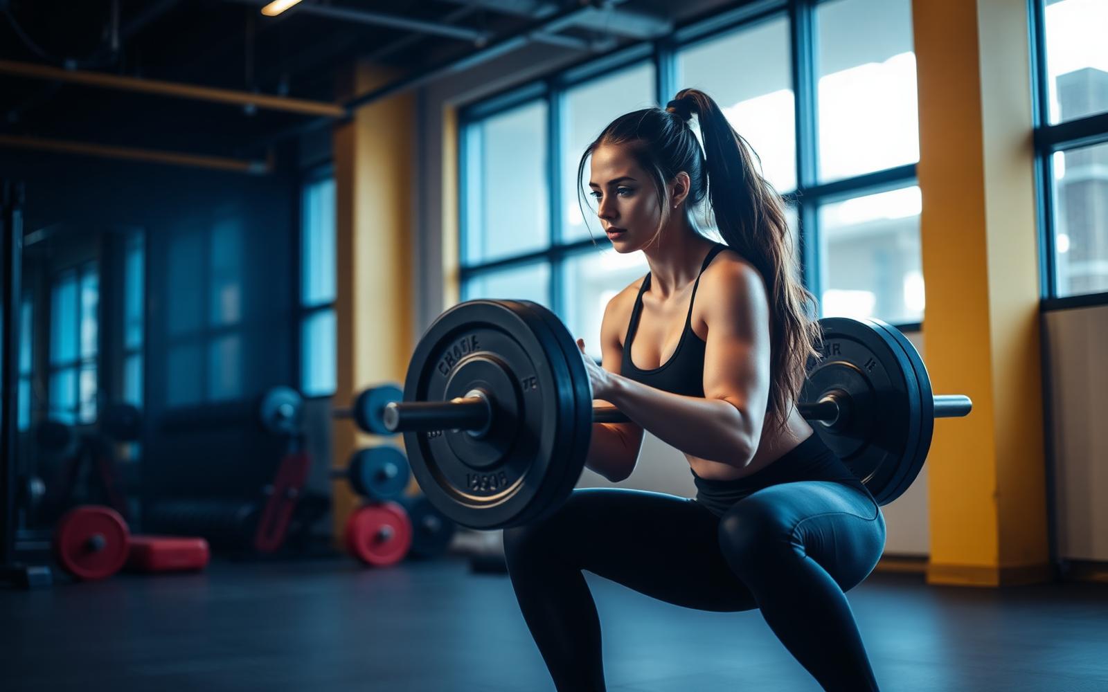 Modern spor salonunda squat çalışan sporcu