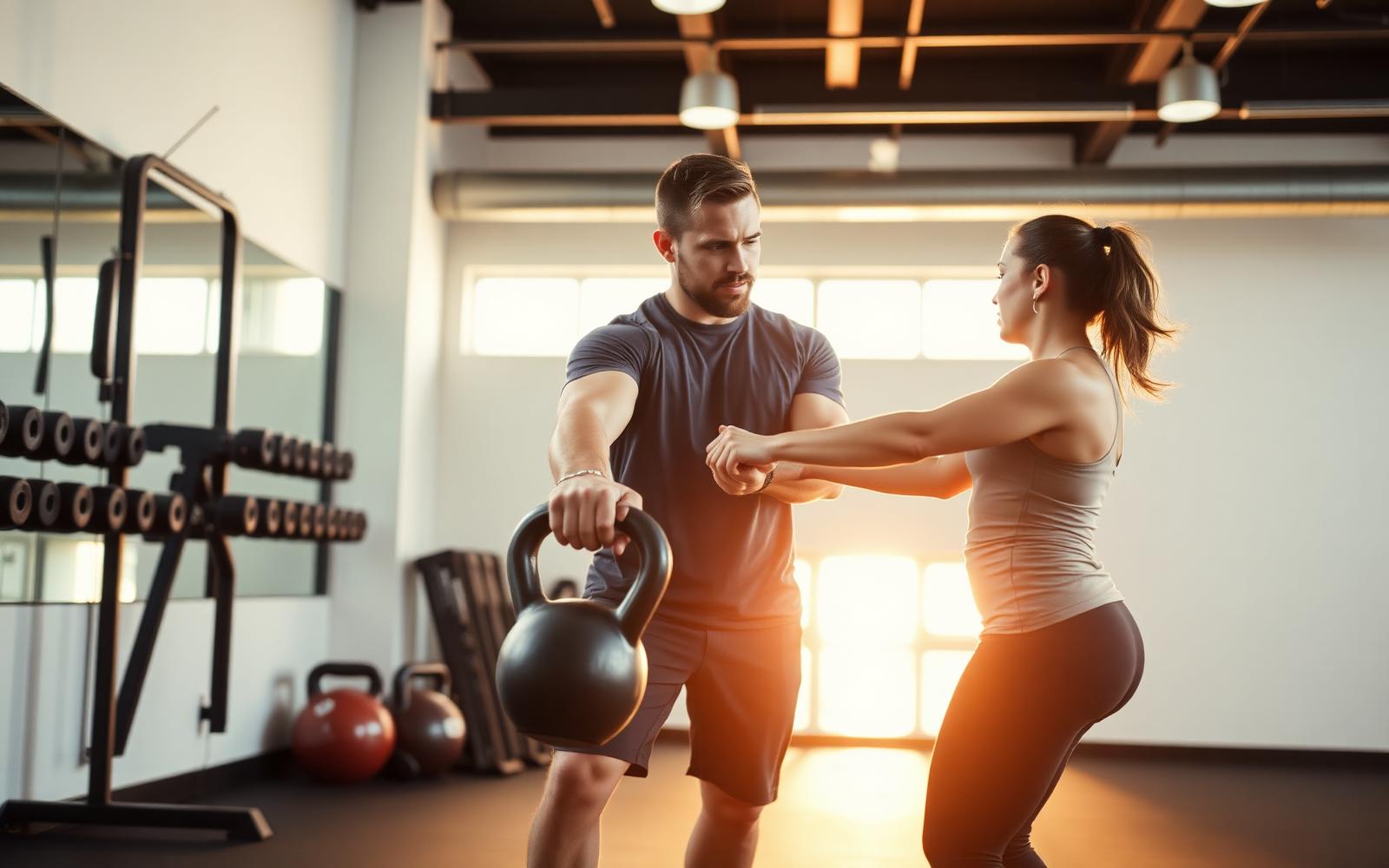 Kettlebell tekniği öğreten kişisel antrenör
